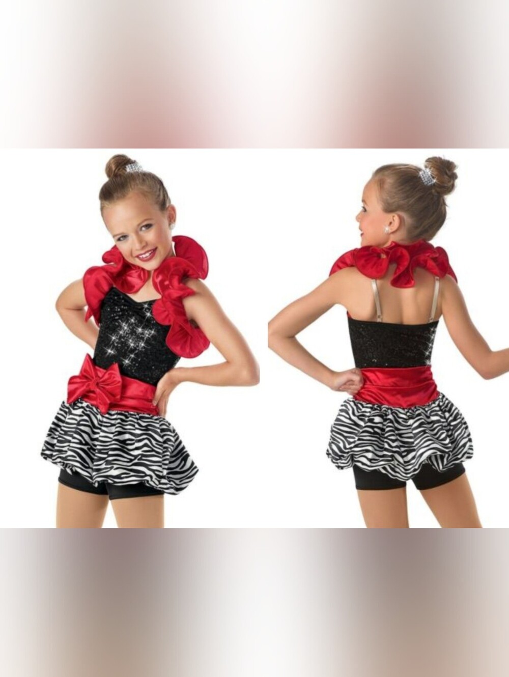 Weissman red, white & black zebra print dance costume